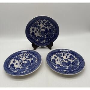3 Vintage Bone China Japan Blue Willow 6”Plate Saucers Blue White Crazing
